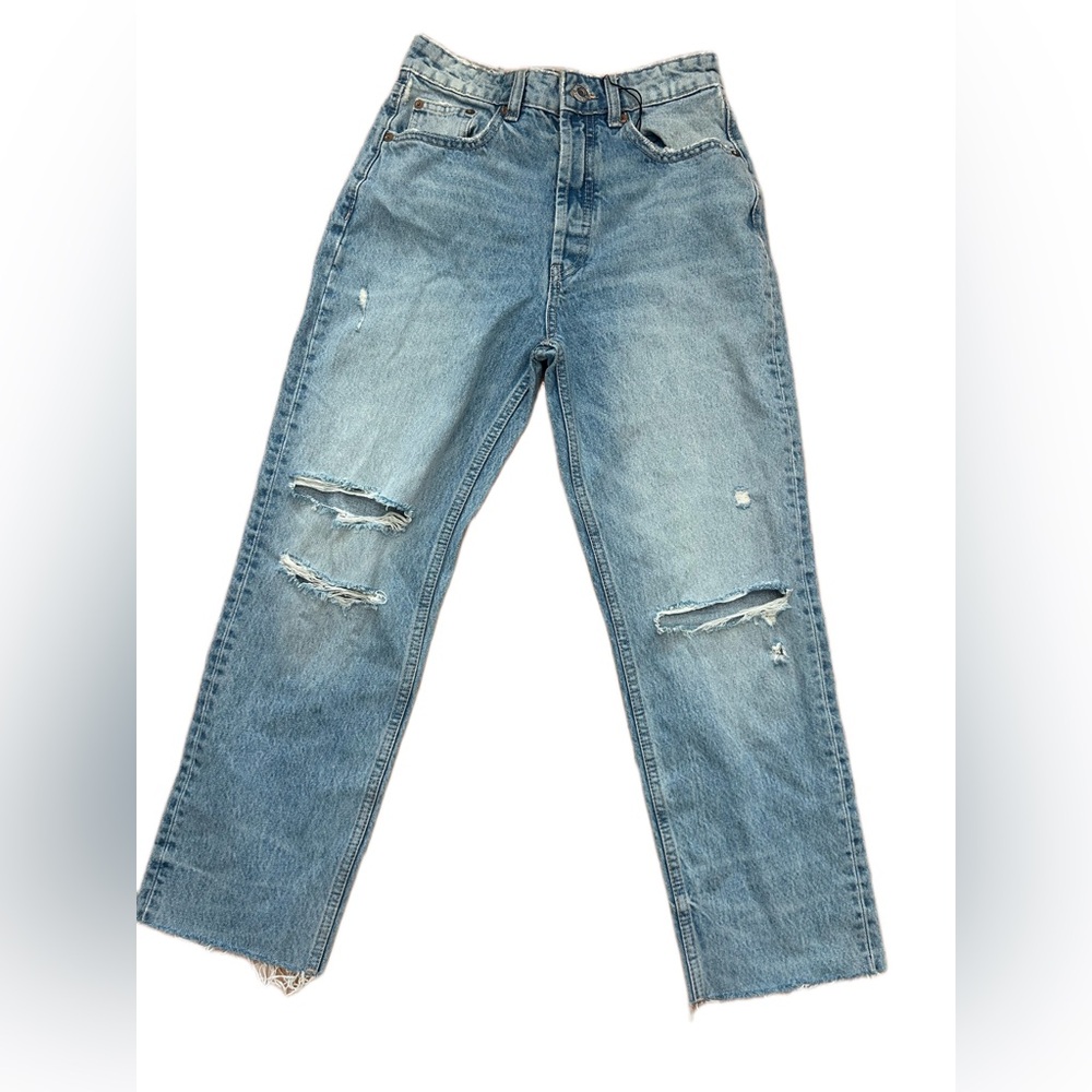 Zara Distressed Cotton‎ Straight Leg Blue Jeans Size 4